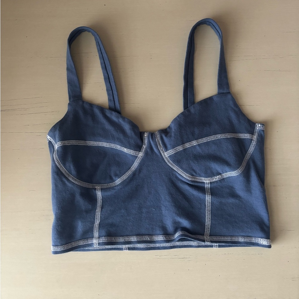 Pacsun Pac Cares baby blue cropped corset style outline tank top